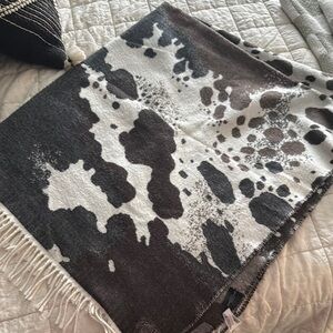 Cow Print Fringe Throw Blanket